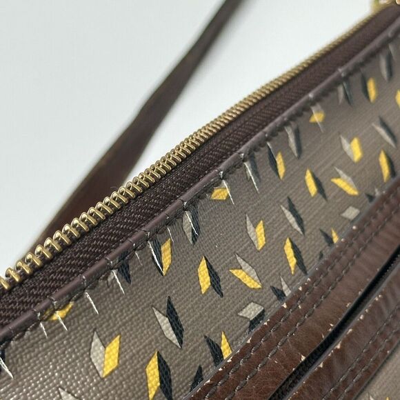 Fossil Purse Brown With Yellow Black Cream Arrows Golden Key Shoulder Bag - Picture 13 of 13